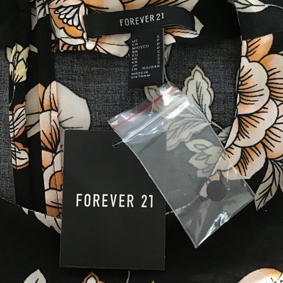 Floral Dress Women’s SMALL Black & Beige Lotus Print Career Forever 21 Tags NEW - Picture 3 of 15